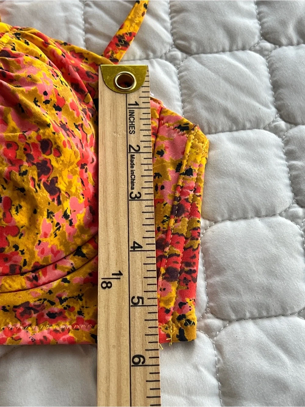 Lands End 10 medium mustard yellow gold dainty preppy floral bikini swimsuit top
